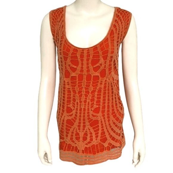 A.N.A. A New Approach Salmon Pink Crochet Fringe Front Sleeveless Knit Tank Top - Picture 2 of 11